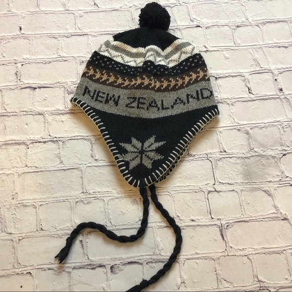 Other - New Zealand‎ fleece lined knit beanie with pompom and ear flaps WARM!!